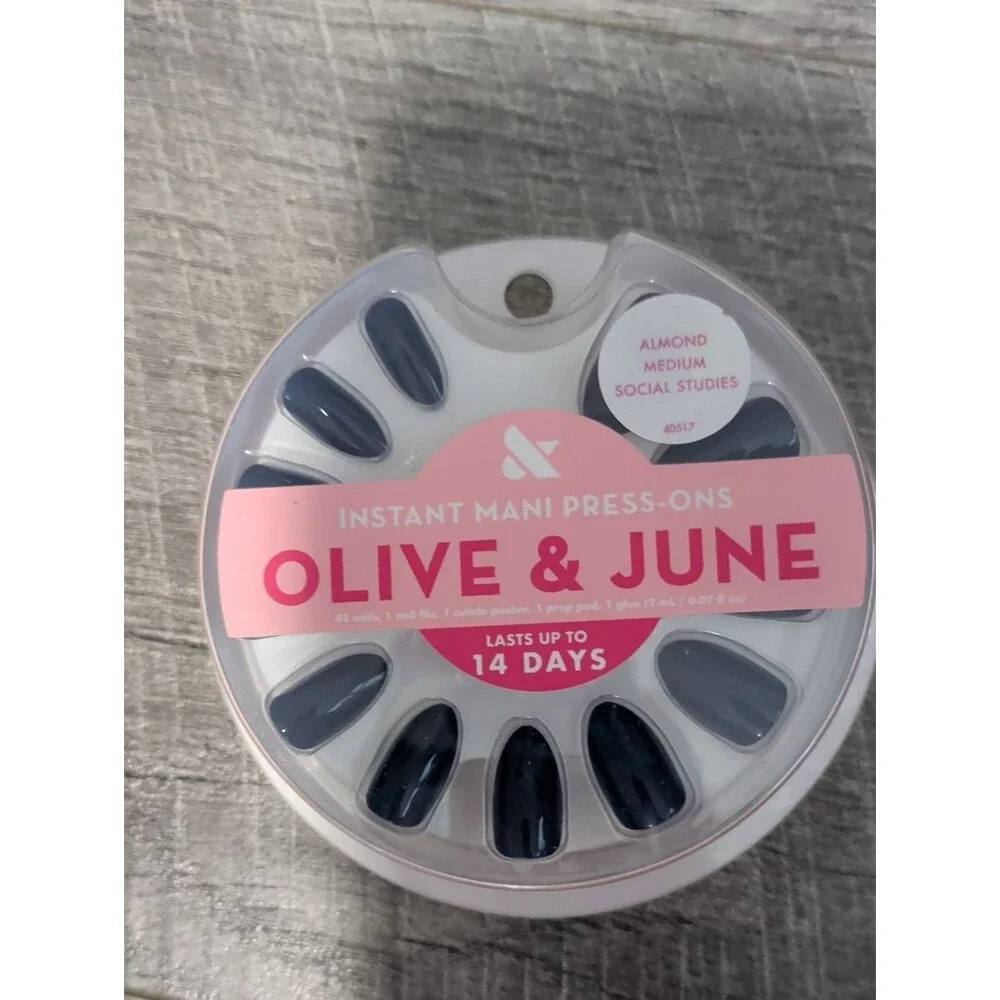 Olive & June Almond Medium Press-On Nails, Social Studies Navy Color, Glossy